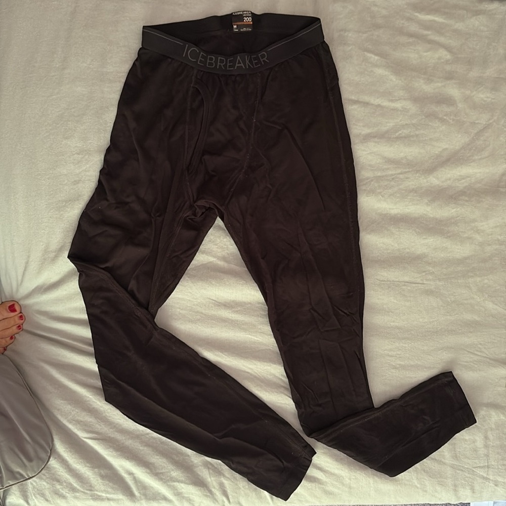 Icebreaker 200 Oasis Merino Wool Jersey Base Layer Leggings-Black Size M
